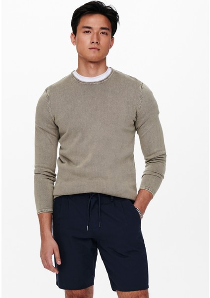 O Yaka Normal Düz Açık Gri Erkek Kazak Onsgarson 12 Wash Crew Knıt Noos fiyatları