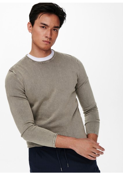 O Yaka Normal Düz Açık Gri Erkek Kazak Onsgarson 12 Wash Crew Knıt Noos modelleri