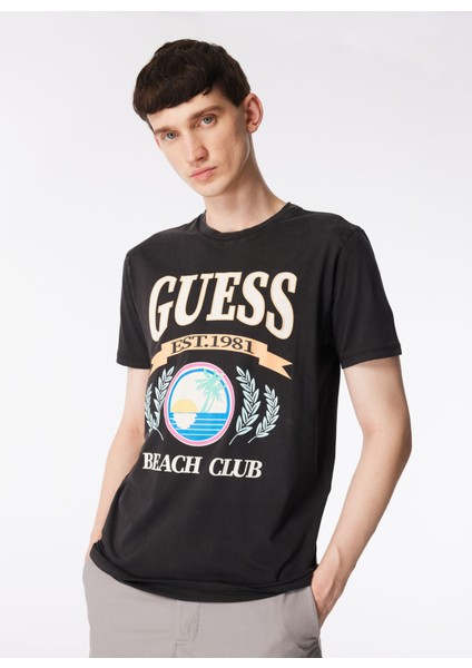 Bisiklet Yaka Baskılı Siyah Erkek T-Shirt M4GI57K9RM1JTMU_SS Bsc Beach Club T