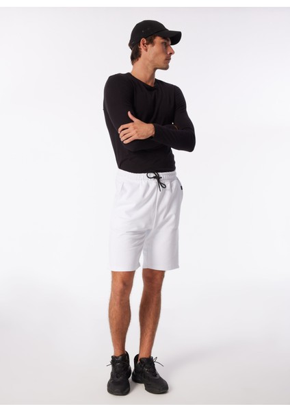 Normal Beyaz Erkek Sweat Şort Kbqx Basıc S4_BASIC Regular Fıt Swe