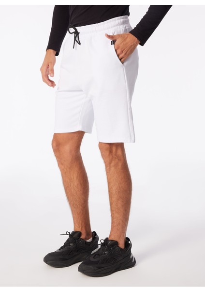 Normal Beyaz Erkek Sweat Şort Kbqx Basıc S4_BASIC Regular Fıt Swe
