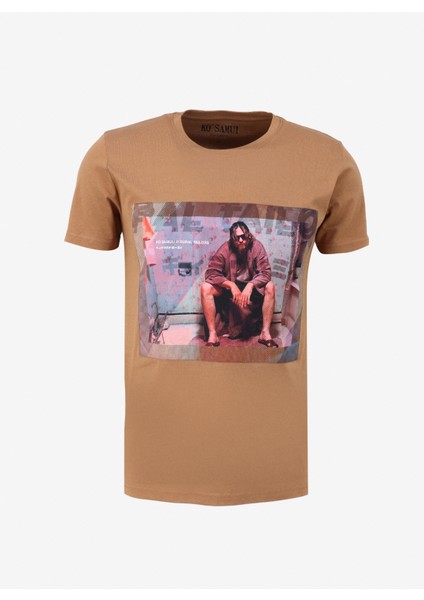 Bisiklet Yaka Baskılı Kahve Erkek T-Shirt Kmtt S241 Jeff_snapshot Regular Fıt