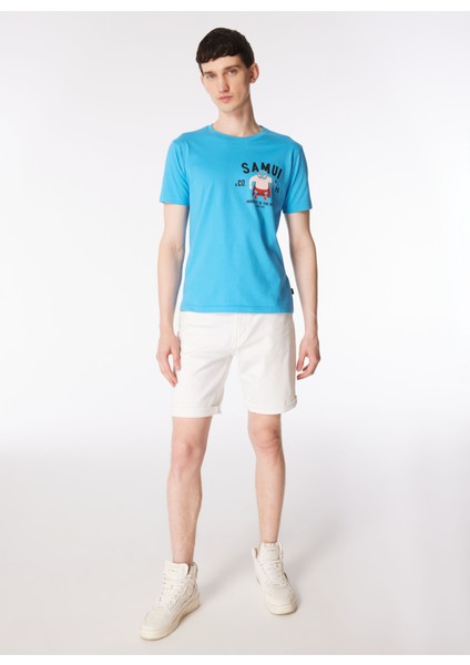 Bisiklet Yaka Desenli Mavi Erkek T-Shirt Kmtr S221 Mındset_craft&co Regular