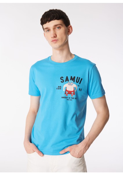 Bisiklet Yaka Desenli Mavi Erkek T-Shirt Kmtr S221 Mındset_craft&co Regular fiyatları