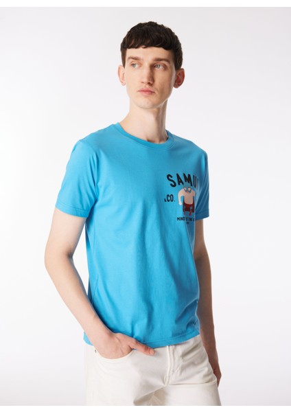 Bisiklet Yaka Desenli Mavi Erkek T-Shirt Kmtr S221 Mındset_craft&co Regular modelleri