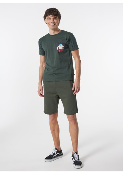 Bisiklet Yaka Desenli Haki Erkek T-Shirt Kmtr S221 Mındset_craft&co Regular