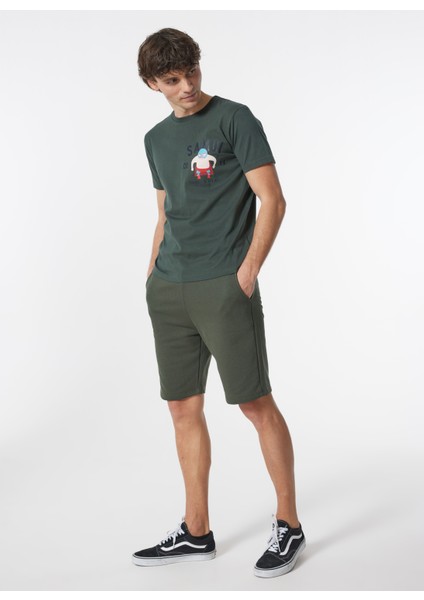 Bisiklet Yaka Desenli Haki Erkek T-Shirt Kmtr S221 Mındset_craft&co Regular fiyatları