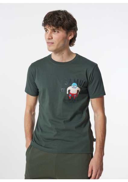 Bisiklet Yaka Desenli Haki Erkek T-Shirt Kmtr S221 Mındset_craft&co Regular modelleri