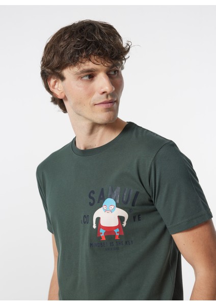 Bisiklet Yaka Desenli Haki Erkek T-Shirt Kmtr S221 Mındset_craft&co Regular fırsatları