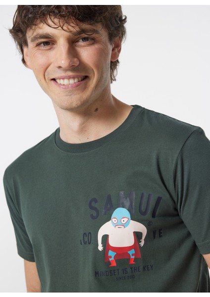 Bisiklet Yaka Desenli Haki Erkek T-Shirt Kmtr S221 Mındset_craft&co Regular indirimleri