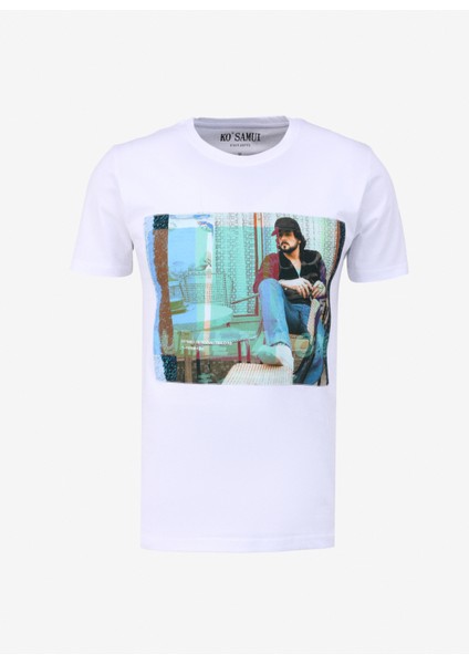 Bisiklet Yaka Baskılı Beyaz Erkek T-Shirt Kmtt S242 Waıt_snapshot Regular Fıt