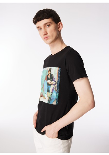 Bisiklet Yaka Baskılı Siyah Erkek T-Shirt Kmtt S242 Waıt_snapshot Regular Fıt modelleri