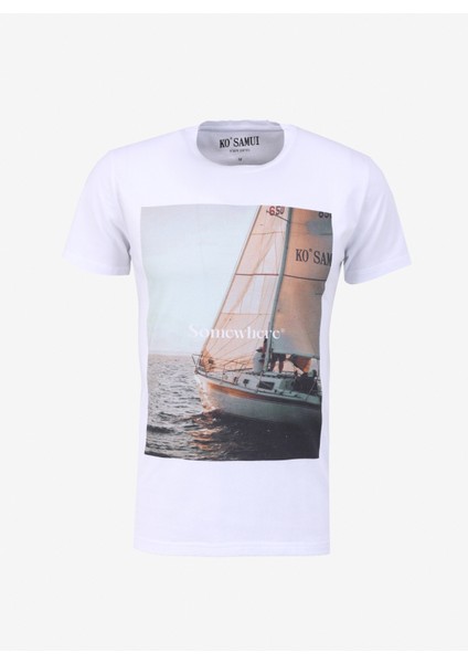 Ko Samui Bisiklet Yaka Baskılı Beyaz Erkek T-Shirt Kmtt S259 Saıl_graphıc Regular Fıt