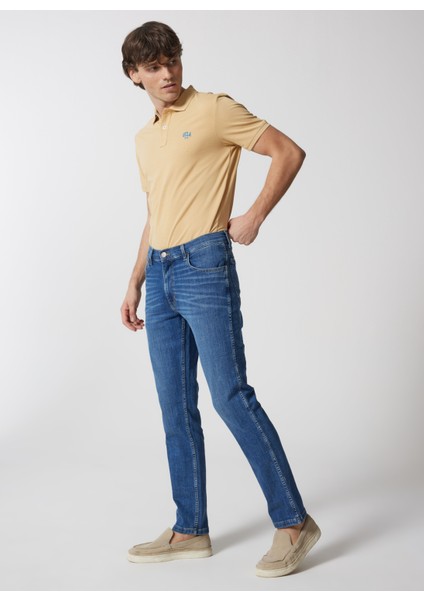 Normal Bel Slim Fit Koyu Mavi Erkek Denim Pantolon W12S084W83 Texas Slim Jean Pantolon