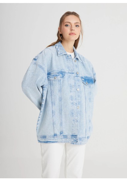 Relaxed Açık Bej Kadın Ceket W241107851-OVERSIZE Jean Ceket