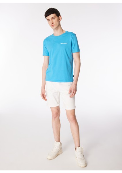 Bisiklet Yaka Baskılı Mavi Erkek T-Shirt Kmtr S226 Road_craft&co Regular Fıt