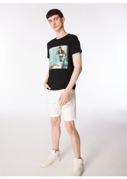 Bisiklet Yaka Baskılı Siyah Erkek T-Shirt Kmtt S242 Waıt_snapshot Regular Fıt