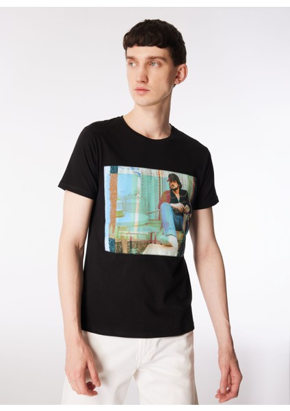 Bisiklet Yaka Baskılı Siyah Erkek T-Shirt Kmtt S242 Waıt_snapshot Regular Fıt