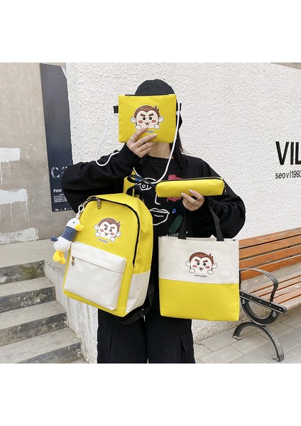 Ilkokul Okul Çantası Dört Parçalı Yeni Büyük Kapasiteli Sırt Çantası Kadın Ders Çantası Kalem Çantası (Yurt Dışından) indirimleri