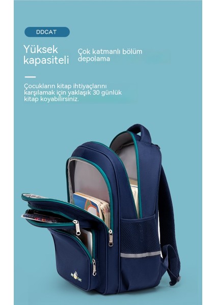 Jingle Kedi Ilköğretim Okul Çantası Büyük Kapasiteli Çocuk Omuz Sırt Koruyucu Yük Azaltıcı Aşınmaya Dayanıklı Su Geçirmez Çocuk Yeni Stil (Yurt Dışından) fırsatları