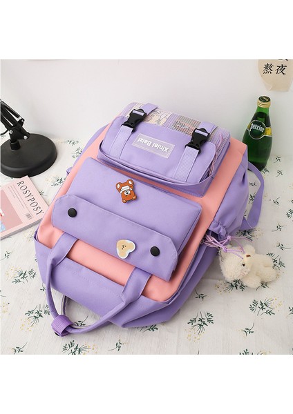 Kanvas Dört Parçalı Sırt Çantası Kolej Tarzı Küçük Taze Okul Çantası Büyük Kapasiteli Çok Amaçlı Sırt Çantası (Yurt Dışından) indirimleri