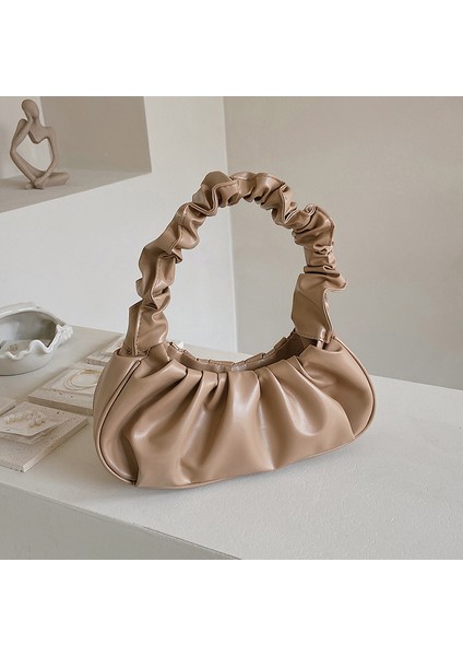 Düz Renk Bulut Pileli Çanta Basit Kadın Koltuk Altı Çantası (Yurt Dışından)