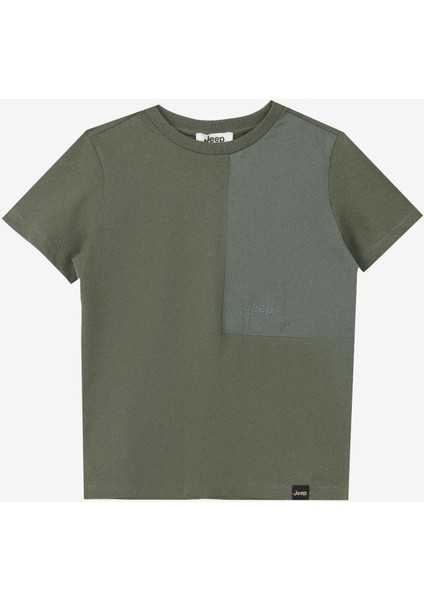 Haki Erkek Çocuk Bisiklet Yaka Relaxed Baskılı T-Shirt C4SB-TST4003