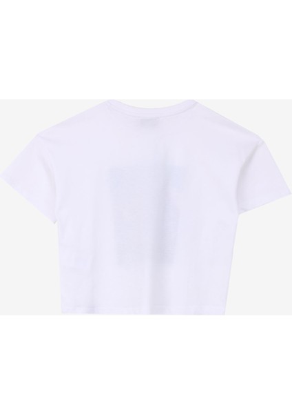 Ekru Kız Çocuk Bisiklet Yaka Crop Top Baskılı T-Shirt C4SG-TST4014