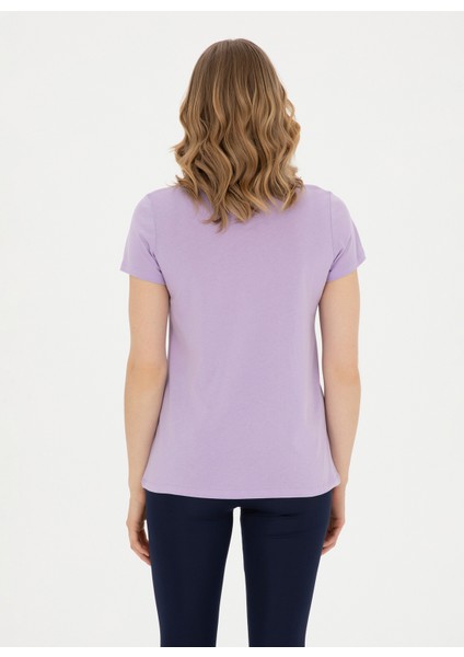 Bisiklet Yaka Lila Kadın T-Shirt GEAN24 indirimleri