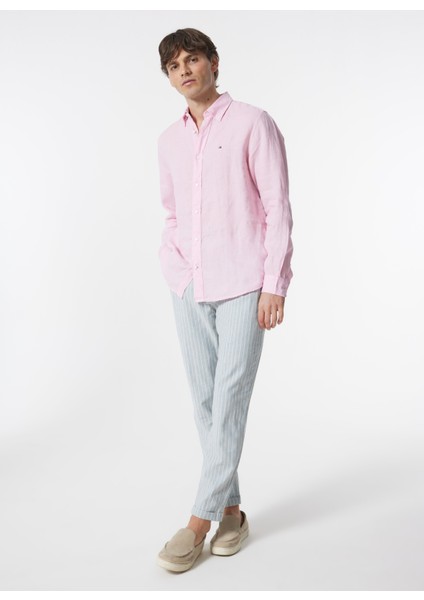 Slim Fit Düğmeli Yaka Pembe Erkek Gömlek MW0MW34602