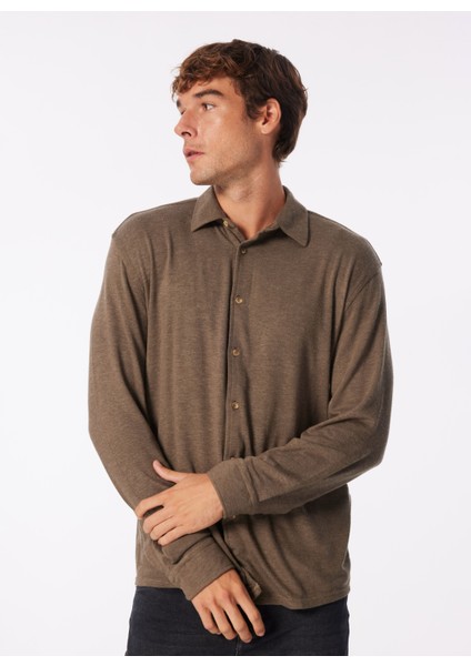 Loose Fit Gömlek Yaka Düz Haki Erkek Gömlek B33W22022