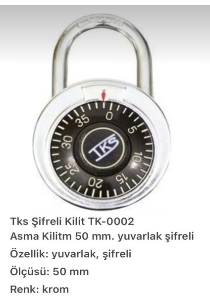 Şifreli Yuvarlak Dönerli Krom Asmakilit -50MM