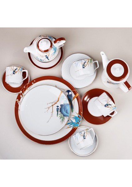 Alysia Kuş Desenli 6'lı Porselen Servis Tabağı Seti 28 cm