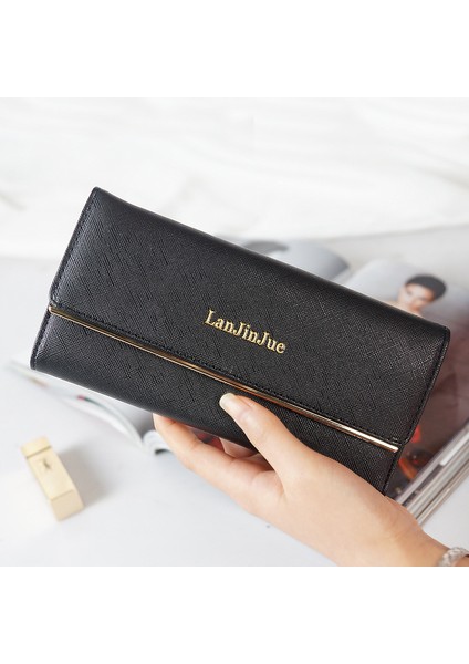 Uzun Mektup Tokalı Basit Üç Katlı Cüzdan (Yurt Dışından)