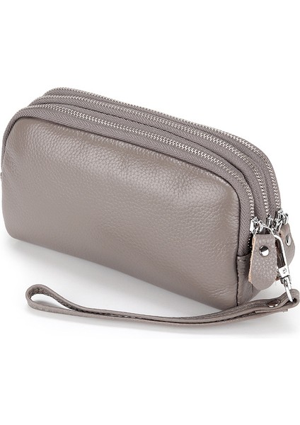 Kadınlar Için Üst Katman Inek Derisi Üç Katmanlı Fermuar Bilek El Çantası (Yurt Dışından)