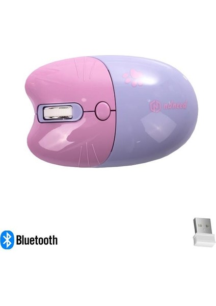 Sevimli Kedi Kablosuz Mor Mouse Bluetooth + 2.4g Dual Mode