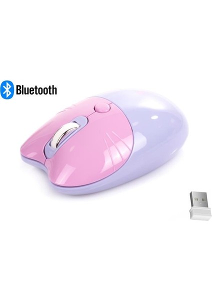 Sevimli Kedi Kablosuz Mor Mouse Bluetooth + 2.4g Dual Mode