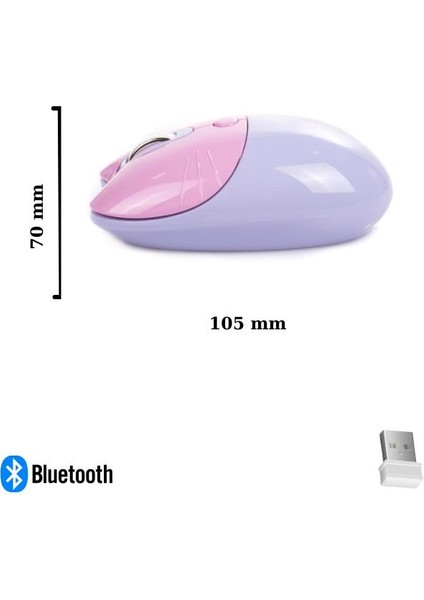 Sevimli Kedi Kablosuz Mor Mouse Bluetooth + 2.4g Dual Mode