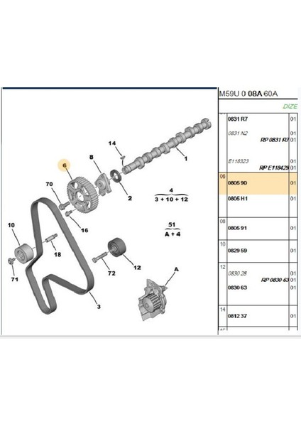 Eksantrik Dişlisi Partner 306 406 DW8-DW10 (080590)
