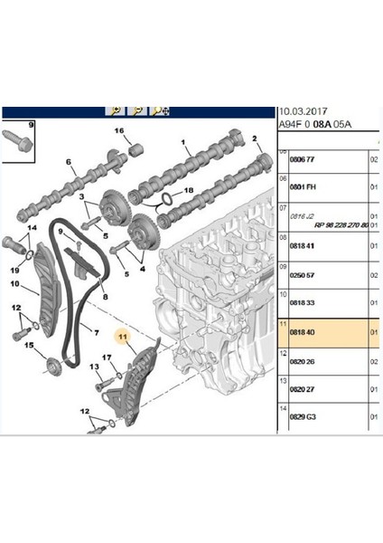 Eksantrik Zincir Paleti 207 208 308 3008 5008 Partner Tepee Rcz C3 C4 C5  (081840)