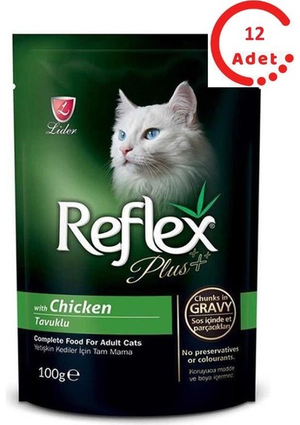 Reflex Plus Pouch Parça Etli Tavuklu Kedi Konservesi 100gr x 12  Adet