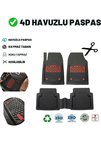 Opel Combo Combi 2010 Havuzlu Üniversal Paspas Siyah - Kırmızı