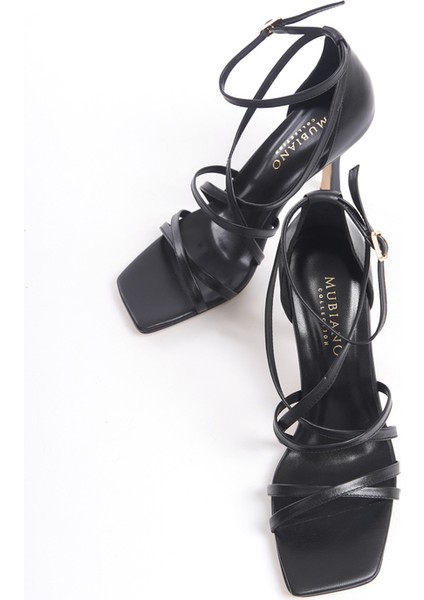 Kadın Topuklu Deri Sandalet Siyah -MCBRG5736-S indirimleri