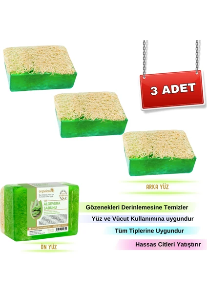 Doğal Kabak Lifli Aloe Vera Sabunu 120 gr x 3 Adet Tüm Cilt Tipleri Için B ve E Vitaminli