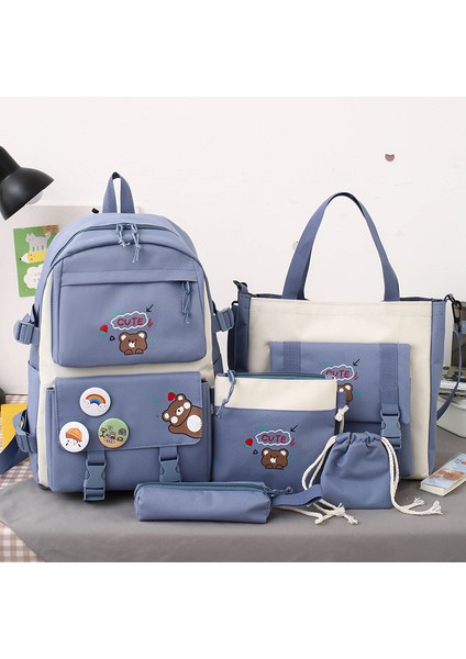 Yeni Ilkokul Öğrencilerinin Okul Çantası Beş Parçalı Set Bayan Hafif ve Sevimli Çanta Öğrenci Sırt Çantası Kızın Omuz Çantası Adına Tek Parça (Yurt Dışından)