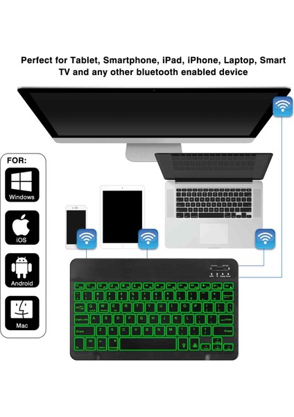 Redmud Teknoloji Apple ipad 8.nesil 10.2 Inç 2020 A2428 A2429 A2430 A2270 Uyumlu Rgb Işıklı (7 Renkli)  Bluetooth & Wireless Türkçe Klavye Mouse Seti Design By Newface