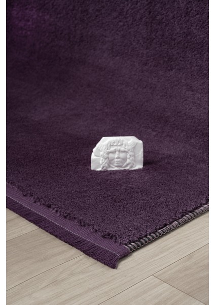 Puffy Lila Yuvarlak Düz Saçaklı Peluş Halı Yumuşacık Yıkanabilir Kaymaz Taban Salon Oturması Koridor