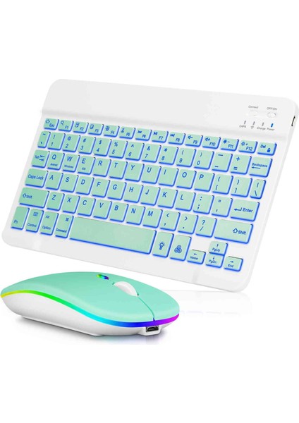 Redmud Teknoloji Lenovo Tab M10 Plus Tüm Seri Rgb Işıklı (7 Renkli)  Bluetooth & Wireless Türkçe Klavye Mouse Seti Design By Newface