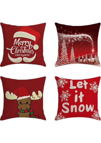 4 Adet Noel Noel Baba Kare Yastık Ev Dekor Keten Yastık Kılıfı Yastık Kapakları Kanepe Araba Desen 45X45 Cm,наволочка (Yurt Dışından)