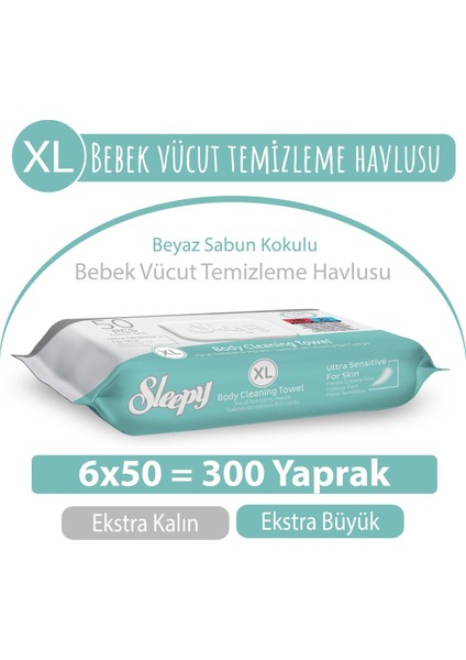 Xl Beyaz Sabun Kokulu Bebek Vücut Temizleme Havlusu 6X50 (300 Yaprak)